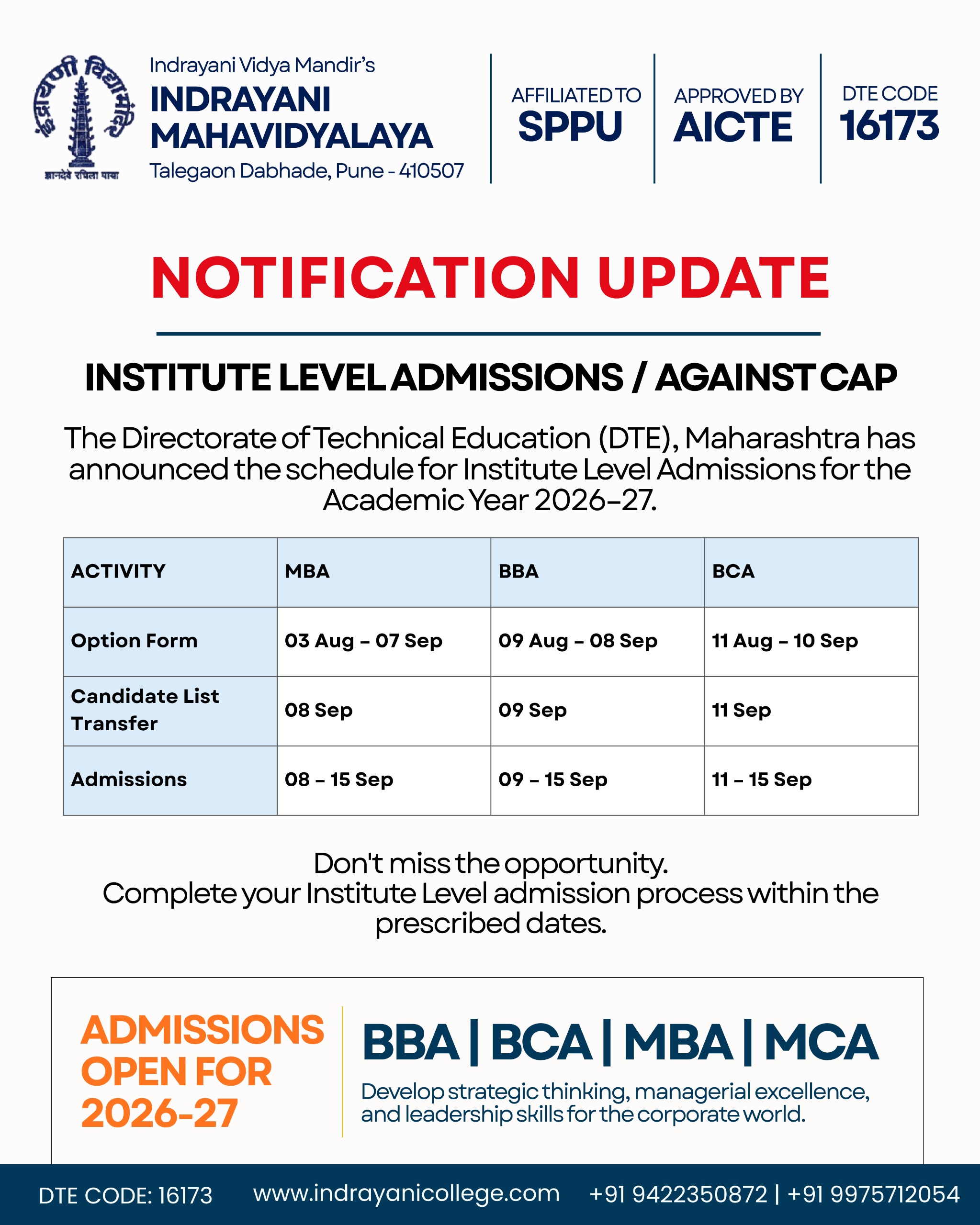 Admission Notification - M1